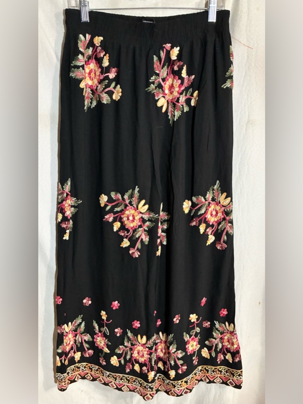Liv Los Angeles Embroidered Wide Leg Pants Sz XL Pull On Palazzo Anthropologie